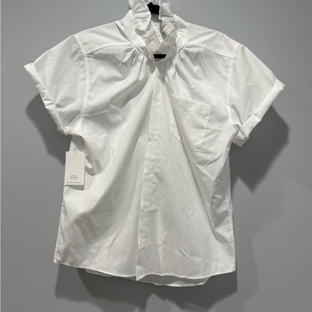 KMJ Quarantini White Short Sleeve Shirt with ruffles